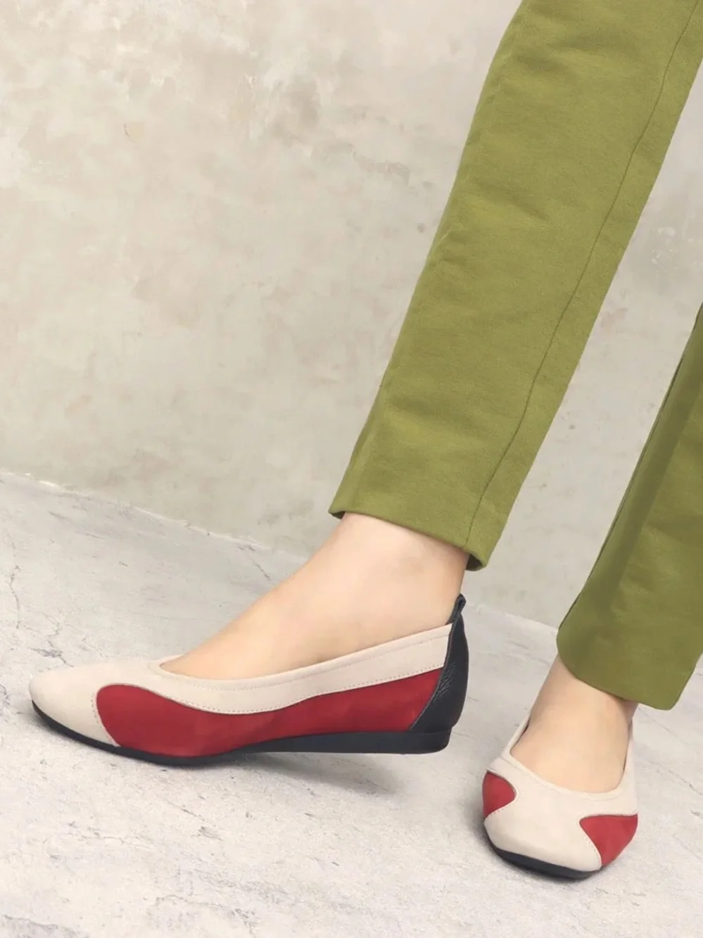 Arche Red, Grey and Black Colorblock Suede ‘Lambaa Ballerina’ Flats, Size 41